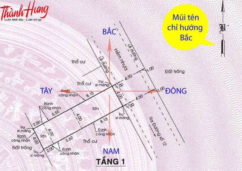 Xác định hướng nhà, hướng đất dựa vào tờ bản đồ trên sổ đỏ, sổ hồng.