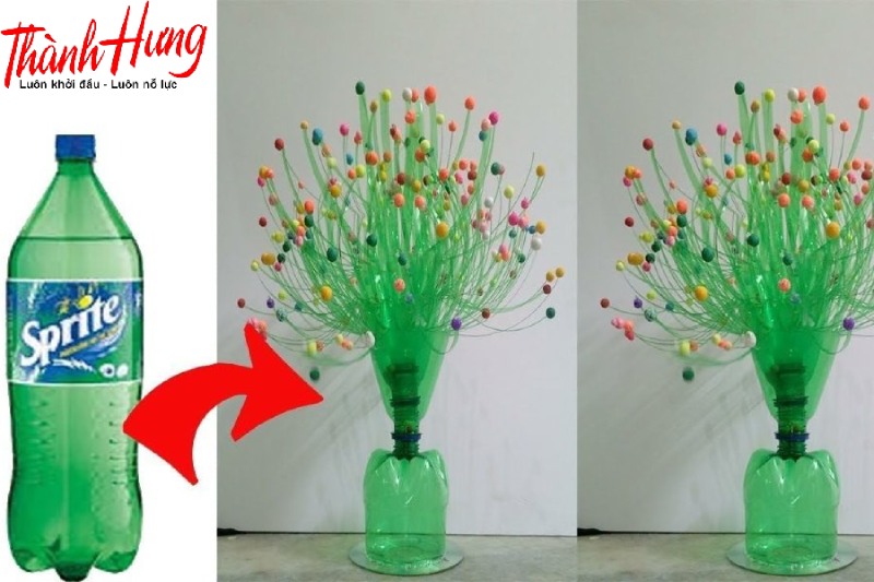 Tái chế chai nhựa thành đồ trang trí.