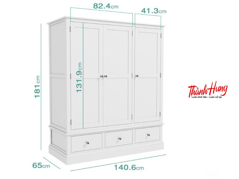 Kích thước tủ quần áo 3 buồng